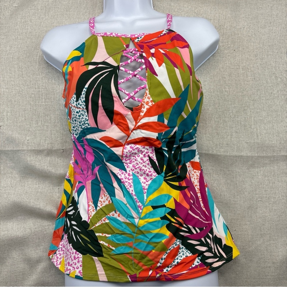 Bleu by Rod Beattie Wild at Heart High-Neck Tankini Top Swimwear Size 8